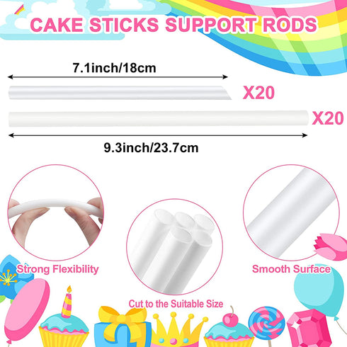 Aufind 45 PCS Plastic Cake Dowel Rods Set, 20 White Plastic Cake Sticks Support Rods with 5 Cake Separator Plates for 4, 6, 8, 10,12 Inch Cakes and 20 Clear Cake Stacking Dowels for Tiered Cakes