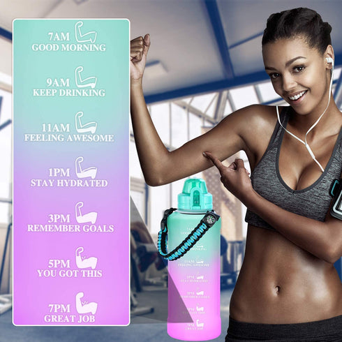 64 OZ Water Bottle Large Half Gallon Water Bottle with Straw, Motivational Water Bottles with Time Marker, Leakproof Tritan Bpa Free Water Jug with Paracord Handle for Fitness,Gym and Outdoor Sports