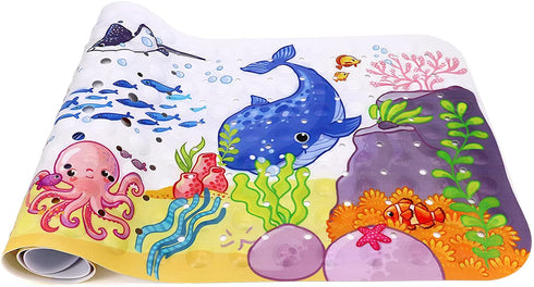 JJoexyfit Bath Mat for Kids Toddler Baby, Extra Long 100x40cm Non-Slip Baby Shower Bath Mat with Suction Cups (Ocean Animal-Horizontal)