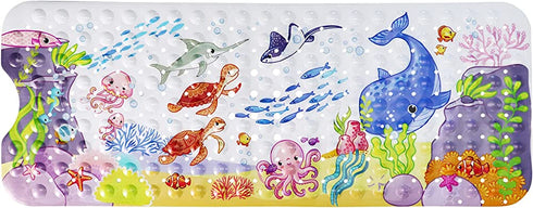 JJoexyfit Bath Mat for Kids Toddler Baby, Extra Long 100x40cm Non-Slip Baby Shower Bath Mat with Suction Cups (Ocean Animal-Horizontal)