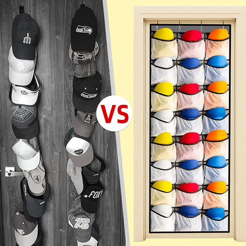 Hat Rack for Door or Wall, Baseball Hat Organizer Over The Door , 24 Deep Large Pockets Sports Caps Hat Display Storage Holder (Grey)