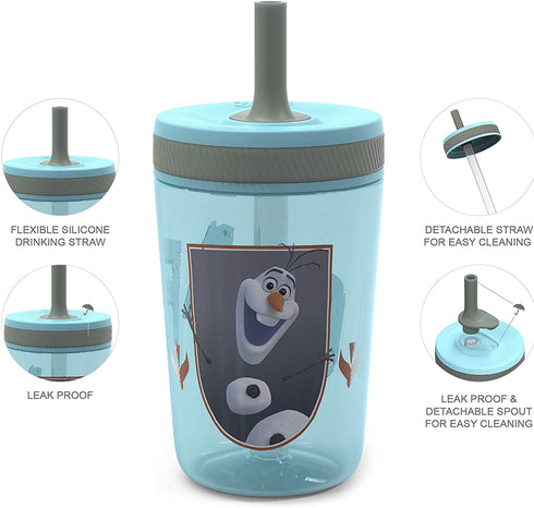Zak Designs Disney Frozen II Movie Kelso Tumbler Set, Leak-Proof Screw-On Lid with Straw, Made of Durable Plastic and Silicone, Perfect Bundle for Kids (Frozen 2 Olaf, 15 oz, BPA-Free, 2pc Set)