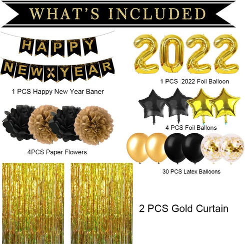 Know me Happy New Year 2022 Party Decorations Kit - Gold 2022 Balloons Happy New Year Banner Set for 2022 Happy New Year Eve Party Decorations Supplies