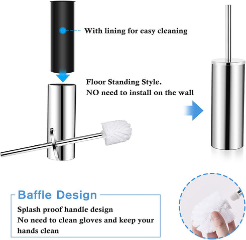 Gricol Toilet Brush and Holder, 304 Stainless Steel Freestanding Long Handle 2 Toilet Brush Head Toilet Bowl for Bathroom