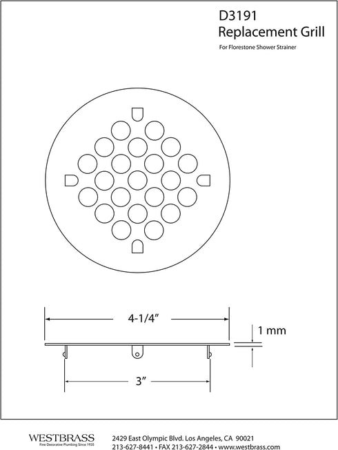 Westbrass Florestone Snap-In Shower Strainer, Polished Chrome, D3191-26