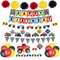 39 Piece Monster Truck Birthday Party Supplies Happy Birthday Banner Monster Truck Banner Triangle Bunting Flags Pom Poms Flowers Hanging Swirls Truck Shape Balloons Multicolor Balloons Cupcake Topper