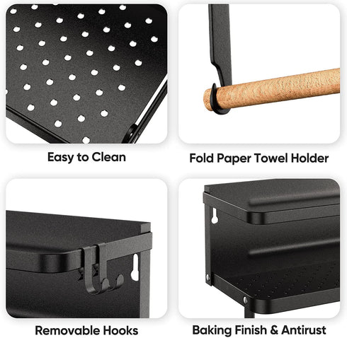 Magnetic Fridge Spice Rack Organizer Storage Holder Kitchen, Magnetic Paper Towel Holder Rack for Refrigerator Shelf Storage Hanger (Small, Black)
