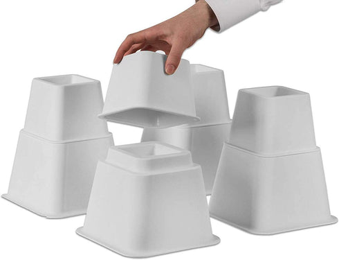Home-it Adjustable Bed Risers or Furniture Riser Bed Lifts in Heights of 8, 5 or 3 Inches Heavy Duty Set of 4 Bed Riser (White)