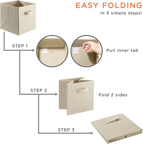 Sorbus Foldable Storage Cube Basket Bin, 6 Pack, Beige