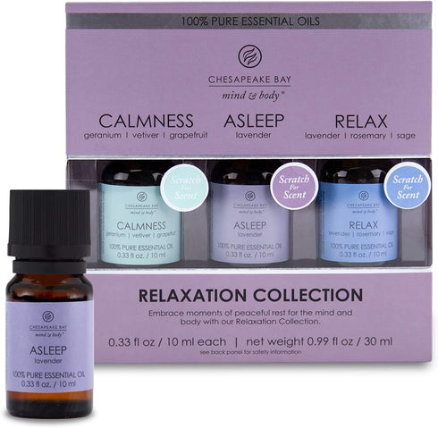 Chesapeake Bay Candle 100% Pure Essential Diffuser Oils Relaxation Set (Alseep, Calmness, Relax) (3-Pack)