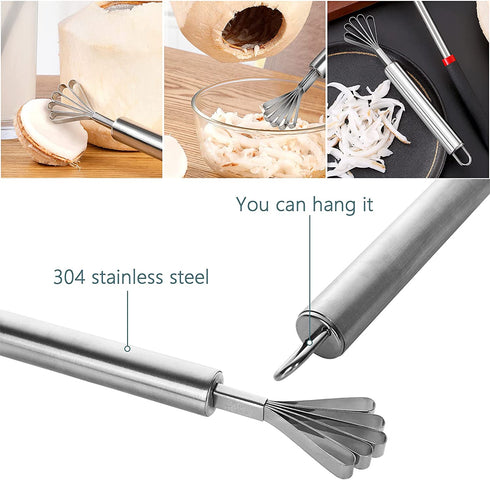 FengWu Coconut Opener Tool Set Food Grade Stainless Steel Coconut Opener Kit for Young Coconut Coco Jack Opener Kit with Stainless Steel Scraper, Coconut Hole Maker Puncher, Rubber Hammer (4pcs)