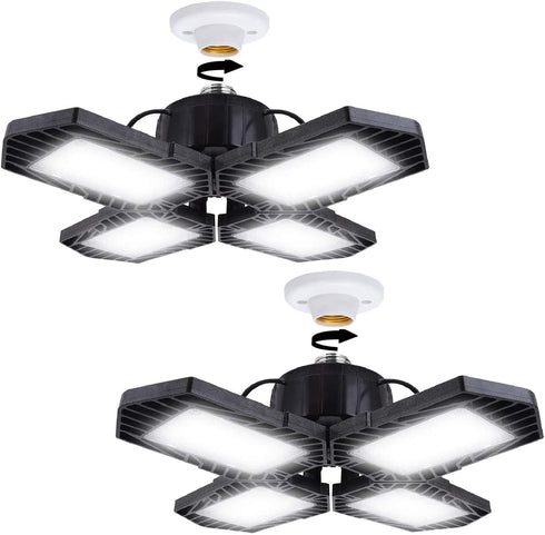 2 Pack LED Garage Lights,80W Deformable Led Garage Ceiling Lighting 8000LM E26 Daylight 6000K LED Garage Lighting Super Bright Adjustable Garage Light for Garage,Warehouse