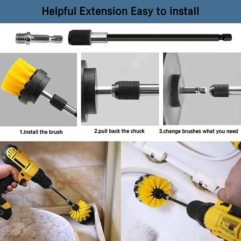 23 Pieces Drill Brush Attachment Set for Cleaning - Power Scrubber Brush Pad Sponge Kit with Extend Attachment for Bathroom, Carpet, Car, Grout, Carpet, Floor, Tub, Shower, Tile, Corners, Kitchen