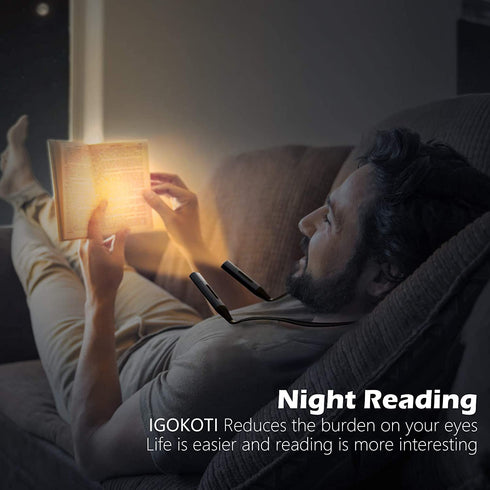 Neck Light,Book Light,IGOKOTI 1100mAh Rechargeable Amber Light,3 Colors Brightness Stepless Dimming,Bendable Arms/Knitting/Gifts for Book Lovers Women