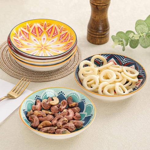 Small Bowls - Ice Cream Dessert Bowl 8.5 oz - Ceramic Bowl Set of 6 - Colorful Shallow Bowl for Side Dish | Snack | Appetizer - Microwave and Dishwasher Safe - 5.5 x 1.3 Inches