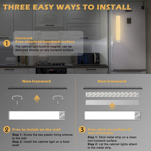 Wireless Under Cabinet Lights, 72 LED Under Counter Lights for Kitchen, USB Motion Sensor Light Indoor, Dimmable LED Motion Sensor Light Strip, Battery Powered Motion Activated LED Night Light