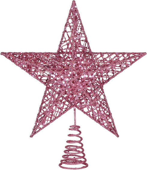 25cm CHRISTMAS Tree Iron Star Topper Glittering CHRISTMAS Tree Decoration Ornaments (Pink)