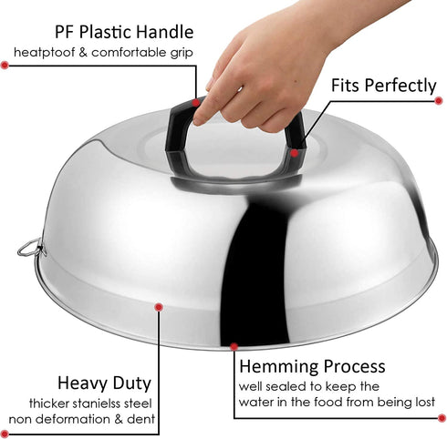 Cheese Melting Dome, HaSteeL 12In & 9In Heavy Duty Round Basting Steam Cover, Stainless Steel Griddle Grill Accessories for Flat Top BBQ Kitchen Cooking Indoor & Outdoor, Dishwasher Safe - (2Packs)