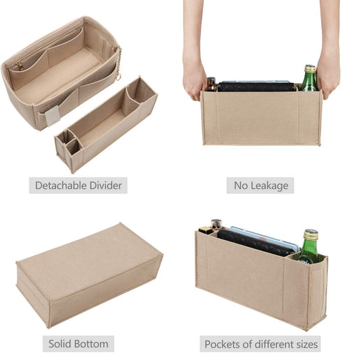 Purse Organizer Insert, Felt Purse Organizer with Zipper and Sewn Bottom Insert, Fit Speedy Neverfull Gracefull, Tote, Handbag, 5 Sizes (X-Large, Beige)