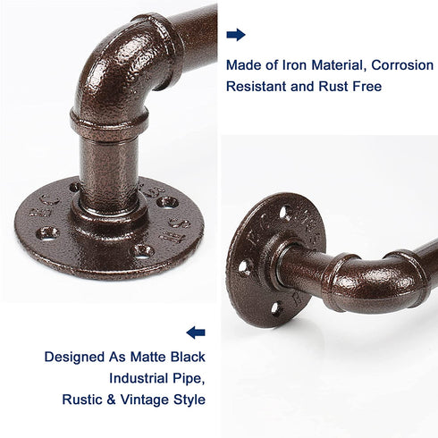 NearMoon Industrial Pipe Towel Bar, Heavy Duty Bathroom Hardware Towel Bar Accessory, Wall Mounted DIY Rustic Iron Bathroom Towel Rack Holder (18 Inch, Bronze)