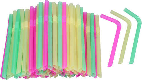 Jumbo Flexible Smoothie Plastic Straws, 100 Pcs Assorted Colors Large Bendable Disposable Milkshake Straws, Wide Bendy Boba Drinking Straws (0.47" Diameter and 8.26" long)