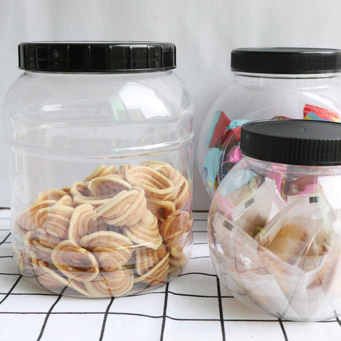 100oz / 3L Accguan Plastic Jars with Lids, Durable Clear Container for Food Storage, Airtight Plastic Jars Ideal For Dry Food, Dog Food and Washing Powder Storage, 4 PACK