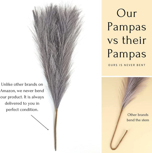 Dried Pampas Grass Decor - Royal Grey Faux Pampas Grass - 4 Pc Set Beautiful Dried Pampas Grass Small - Vase Fillers for Home Decor - 18" Total - Glam Decor - Regal Living Inc