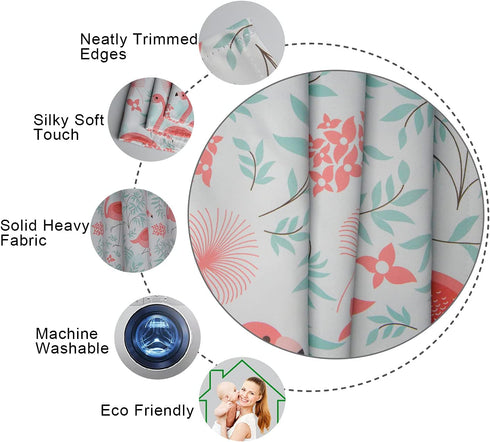 QIYI Pink Flamingos Flock Blackout Curtain Panels, 2 Panel Sets Summer Aqua Blue Green Leaf Thermal Insulated Treatments Curtains, Home D©cor Window Drapes for Living Room Girls Bedroom, 52 x 84 Inch