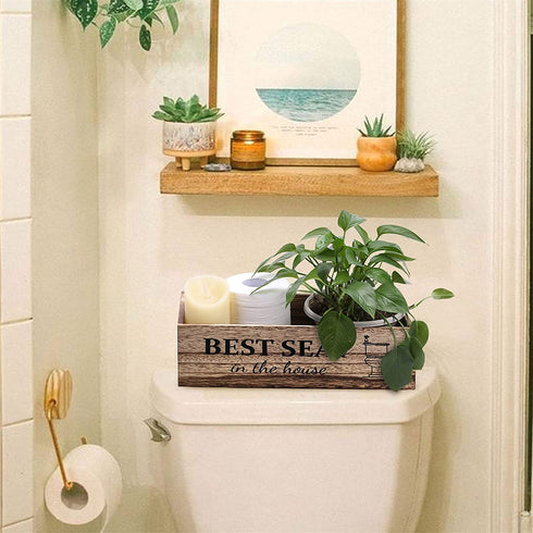CuffUp Bathroom Decor Box,2 Sides Signs Farmhouse Bathroom Decor Toilet Paper Storage Larger Box 15.2W 6.4DRustic Farmhouse Home Decor for Livingroom Kitchen,Counter Table Decor
