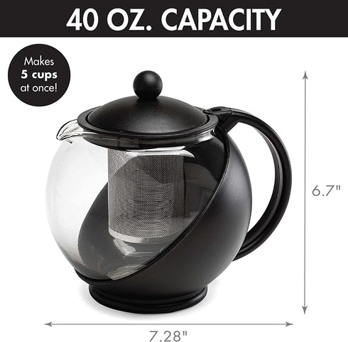 Primula Half Moon Teapot Set with 4 Tea Cups, Removable Infuser, Borosilicate Glass Tea Maker, Stainless Steel Filter, Dishwasher Safe, 40-Ounce, Tea Gift Set, Tea Set for Service of 4 Adults