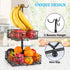 WRYISSE Flower Lattice 2 Tier Countertop Fruit Basket Bowl with 3 Banana Hanger Rectangular Metal Fruit Storage Basket Stand for Vegetable Eggs Snacks (Black, Flower Design)