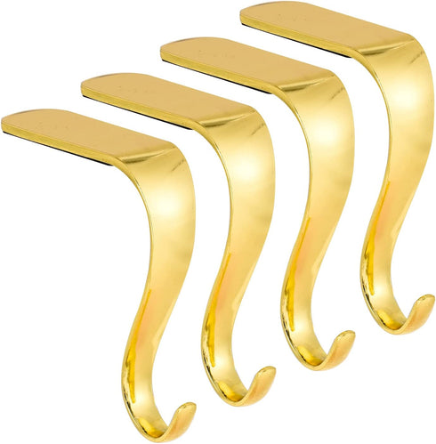 Yuokwer Christmas Stocking Holders for Mantel Set of 4- Stocking Hooks Hanger for Fireplace Christmas Hooks Safety Hang Grip Stockings Clip for Christmas Party Decoration (Gold, Pack of 4)