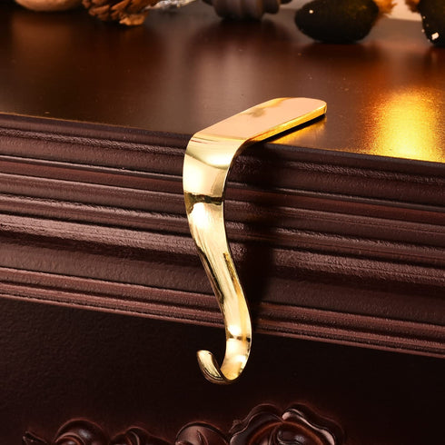 Yuokwer Christmas Stocking Holders for Mantel Set of 4- Stocking Hooks Hanger for Fireplace Christmas Hooks Safety Hang Grip Stockings Clip for Christmas Party Decoration (Gold, Pack of 4)