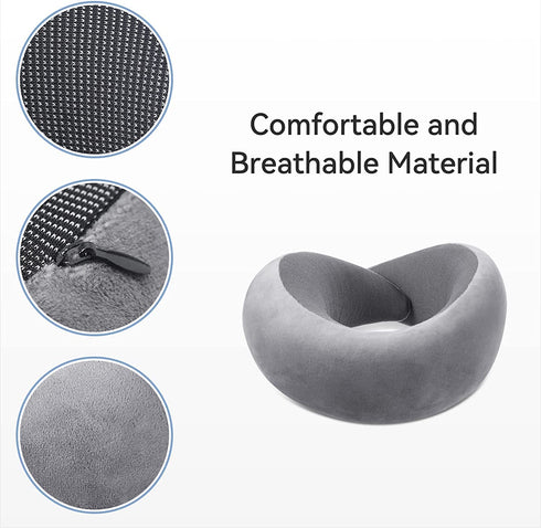 Visenta Neck Pillow for Travel. Premium Memory Foam. 360 Degree Neck Support Provides Incredible Comfortable. Dual-Side Chin Support. Compressible with Travel Pouch. Great Gift Choice. (Gray)