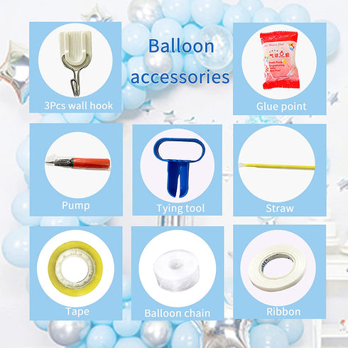 1st Birthday Party Decorations - Blue and Gold Macaron Balloons Arch Garland Kit - Air Pump, Aluminum Foil Paper No.1 Balloon, Gold Confetti Balloons, Gold Balloons, Pine Needles, Pull the Flag - Baby Birthday Decoration - Boy Or Girl