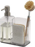 Spectrum Diversified Hexa Sponge & Brush Kitchen Organizer with Refillable Soap Pump, Sponge & Dish, Easy-Clean Sink Organization & Dish Brush Holder with Removable Base, Clear/Gray