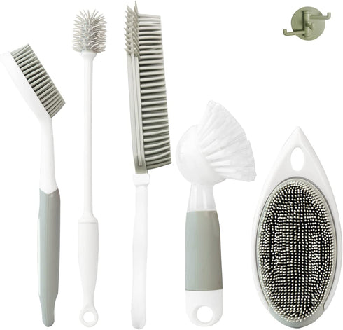 IZSOHHOME Silicone Brush Set for Kitchen ,Dish Brush,Bottle Brush,Scrub Brush with Soap Dispenser,countertop Cleaning Brush,Kitchen Cleaning (5pack)