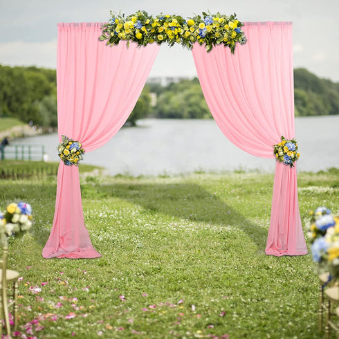 Chiffon Backdrop Curtain 5FTx8FT Baby Pink Chiffon Fabric Drapes Sheer Voile Curtains 2 Panels 29"x96" Sheer Photography Backdrop Drapes (29''x96''x2pcs, Pink)