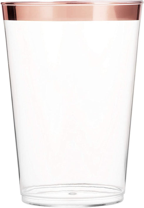 100 Rose Gold Plastic Cups 14 Oz Clear Plastic Cups Tumblers Rose Gold Rimmed Cups Fancy Disposable Wedding Cups Elegant Party Cups with Rose Gold Rim