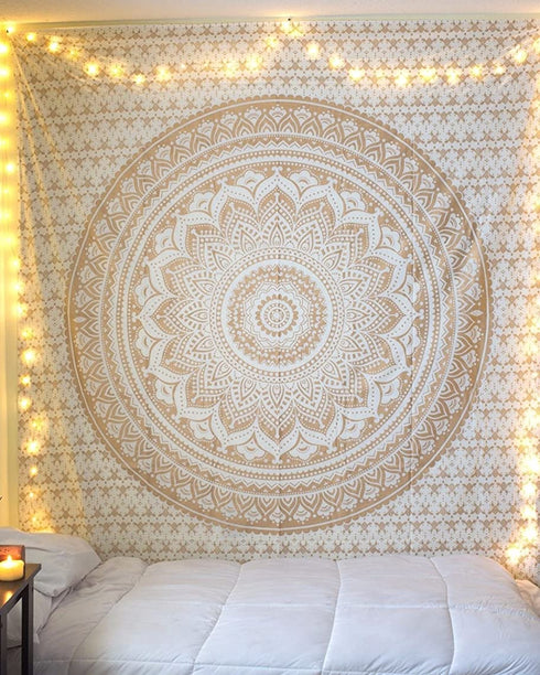 THE ART BOX Wall Tapestry for Bedroom Aesthetic Tapestry Hippie Boho Tapestry Indie Tapestry Bohemian Mandala Tapestry Cool Spiritual Trippy Tapestry Wall Hanging Gold Tapestry