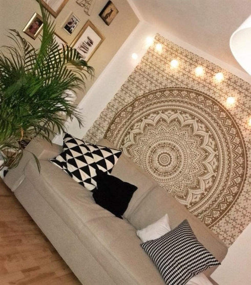 THE ART BOX Wall Tapestry for Bedroom Aesthetic Tapestry Hippie Boho Tapestry Indie Tapestry Bohemian Mandala Tapestry Cool Spiritual Trippy Tapestry Wall Hanging Gold Tapestry