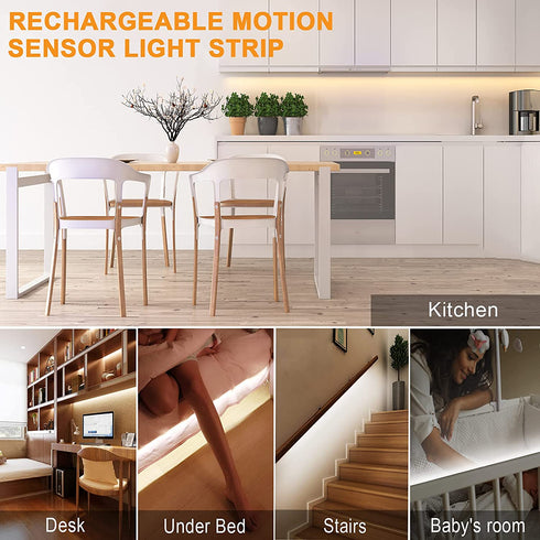 Motion Sensor LED Light Strip-KOLANDY Motion Sensor Light Indoor Closet Lights Motion Sensored Under Cabinet Lights Battery Powered Lights for Kitchen Counter, Stairs Motion Activated Led Light Strip