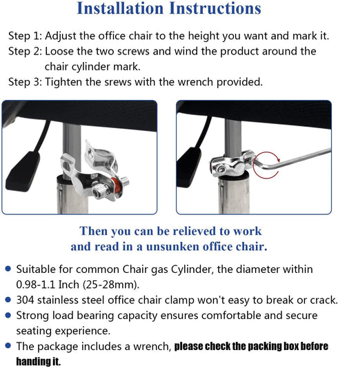Fixing Sinking Office Chair, Office Chair Cylinder Replacement to Prevent Sinking, Adjustable Height Office Chair Gas Lift Cylinder Saver fix kit with A Wrench