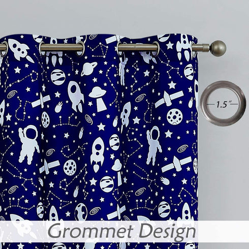 Central Park Room Darkening Window Curtains for Kids Bedroom Nursery Space Planet Theme 54 Inch Length with Grommets Window Drapes Printed Curtains for Living Room, 42" x 54"x2, Navy Blue