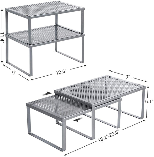 SONGMICS Cabinet Shelf Organizers, Spice Racks, Stackable, Expandable, Set of 4 Metal Kitchen Counter Shelves, Silver Gray UKCS006S01