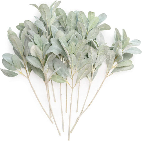 Ling's moment Artificial Flocked Lambs Ear Items ,10pcs Frosted Filler Leaves for Wedding Bouquet Centerpieces Floral Arrangement and Home Decor