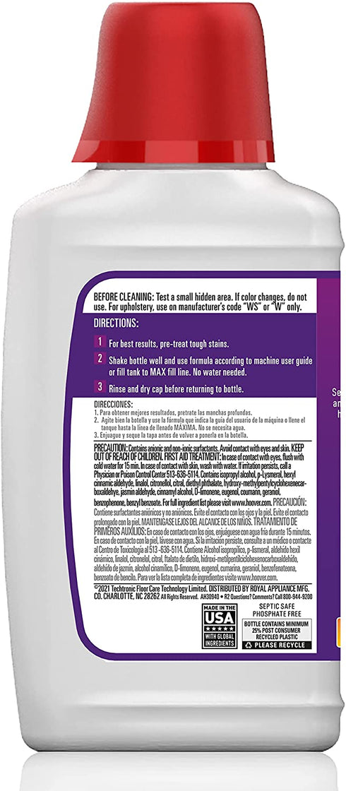Hoover Carpet Paws & Claws Premixed Spot Machine Cleaning Shampoo, Pet Stain Solution and Odor Remover, 32oz Cleaner Formula, AH30940, White, 32 Fl Oz