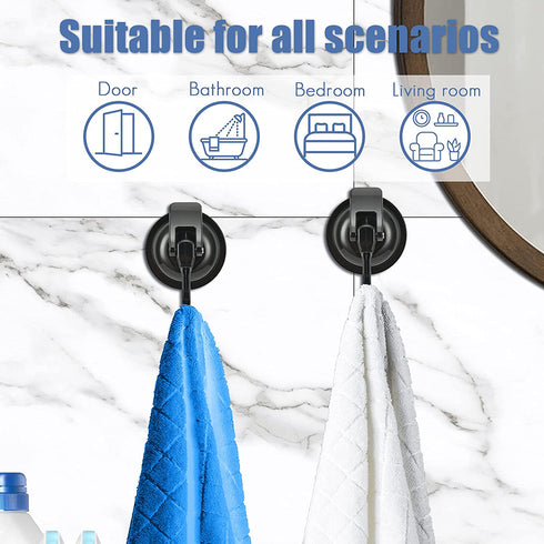 Khdrvok Heavy Duty Vacuum Suction Cup Hooks Powerful Hooks Wreath Hanger for Bathroom and Restroom Shower ,Easy to Install and Removable (4 Pack, Black)