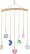 Crystal Ornament Wall Decor, Shining Colourful Crystal Pendants with Stainless Steel Chain Boho Home Decoration for Bedroom Living Room Apartment (Gold)