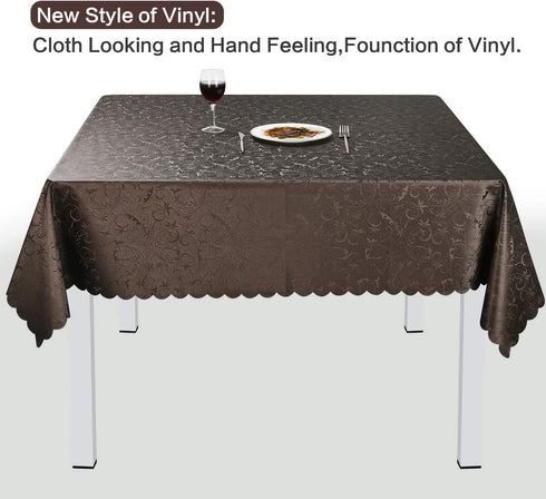 Locika Washable Vinyl Tablecloth Easy Care Dinning Tablecloth Rectangle Heavy Plastic Tablecloth Waterproof Spillproof Vinyl Tablecloth (Chocolate, 60" X 120" Rectangle/Oblong)